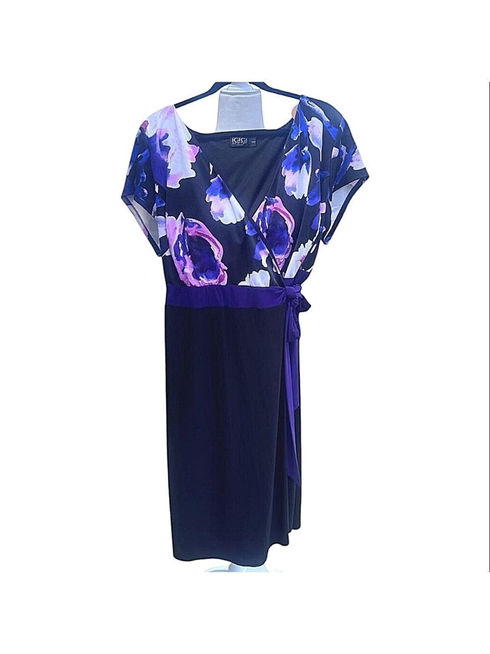 Floral Plus Size Wrap Dress with Purple Accents